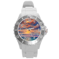 Serene Sunset Over Beach Round Plastic Sport Watch (l) by GardenOfOphir