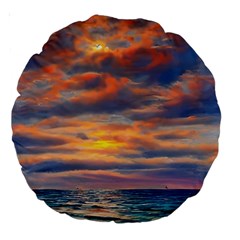 Serene Sunset Over Beach Large 18  Premium Round Cushions by GardenOfOphir