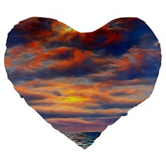 Serene Sunset Over Beach Large 19  Premium Heart Shape Cushions by GardenOfOphir