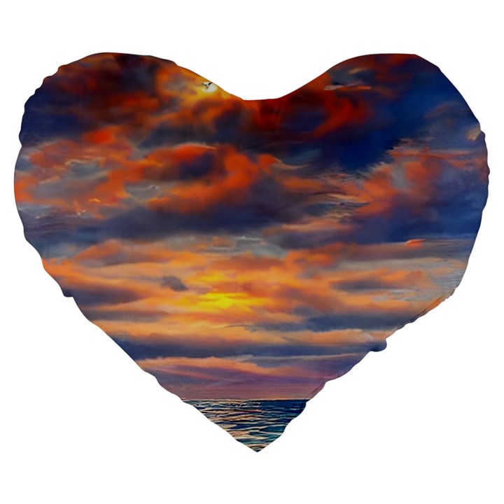 Serene Sunset Over Beach Large 19  Premium Heart Shape Cushions