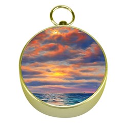 Serene Sunset Over Beach Gold Compasses by GardenOfOphir