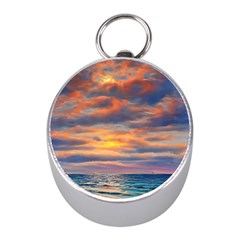 Serene Sunset Over Beach Mini Silver Compasses by GardenOfOphir