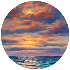 Serene Sunset Over Beach Wooden Puzzle Round by GardenOfOphir