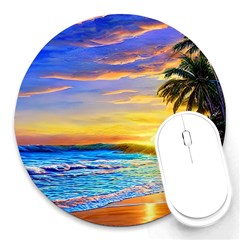 Sunrise At The Beach Round Mousepad by GardenOfOphir