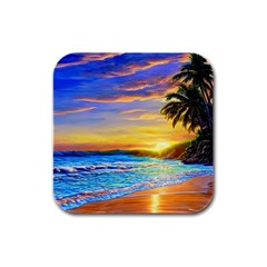 Sunrise At The Beach Rubber Square Coaster (4 Pack) by GardenOfOphir