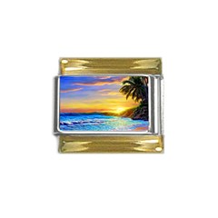 Sunrise At The Beach Gold Trim Italian Charm (9mm) by GardenOfOphir