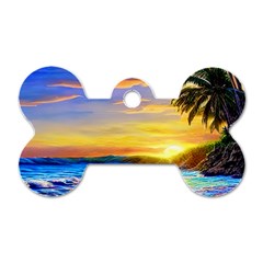 Sunrise At The Beach Dog Tag Bone (one Side) by GardenOfOphir