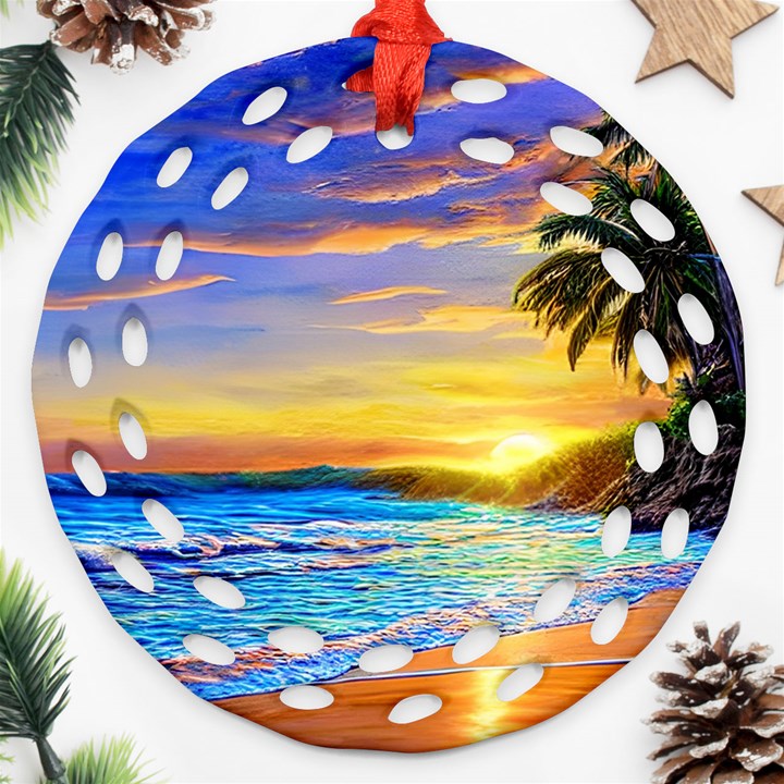 Sunrise At The Beach Ornament (Round Filigree)