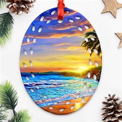 Sunrise At The Beach Oval Filigree Ornament (two Sides) by GardenOfOphir