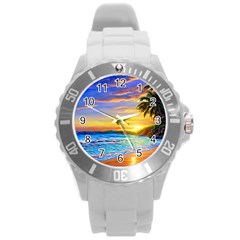 Sunrise At The Beach Round Plastic Sport Watch (l) by GardenOfOphir