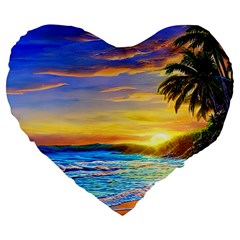 Sunrise At The Beach Large 19  Premium Flano Heart Shape Cushions by GardenOfOphir