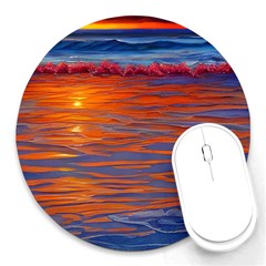 Sunset At The Beach Round Mousepad by GardenOfOphir