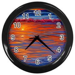 Sunset At The Beach Wall Clock (black) by GardenOfOphir