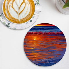 Sunset At The Beach Uv Print Round Tile Coaster by GardenOfOphir