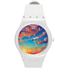 Waves Crashing On The Shore Round Plastic Sport Watch (m) by GardenOfOphir