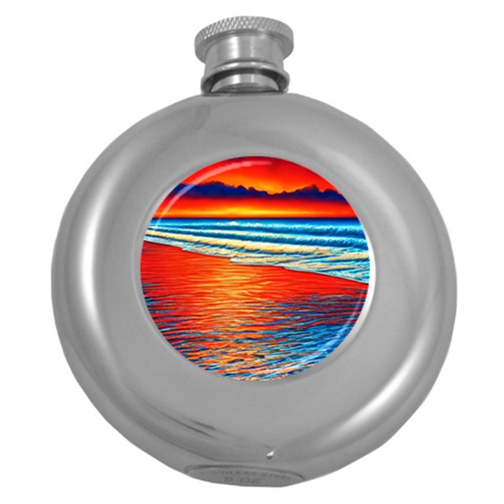 Golden Sunsets And Crisp Air Round Hip Flask (5 oz)