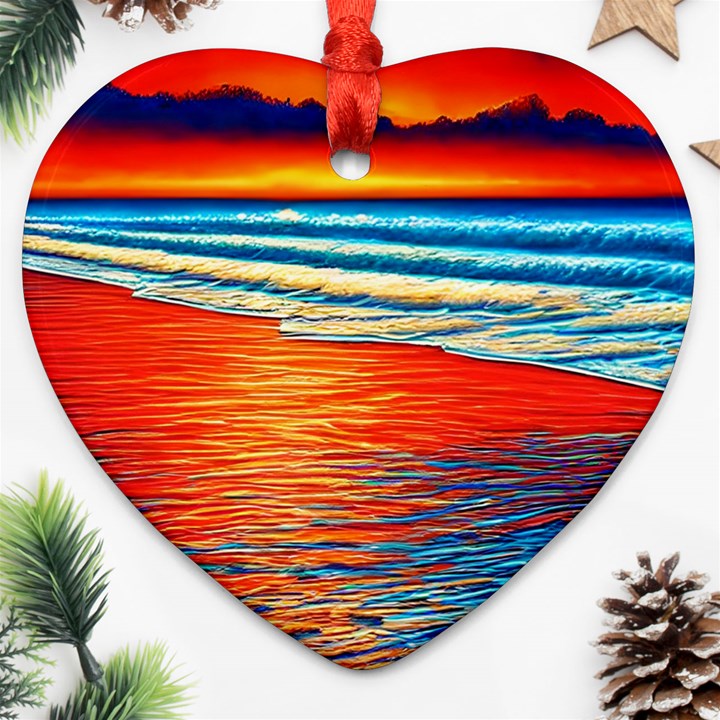 Golden Sunsets And Crisp Air Heart Ornament (Two Sides)