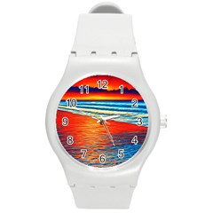 Golden Sunsets And Crisp Air Round Plastic Sport Watch (M)