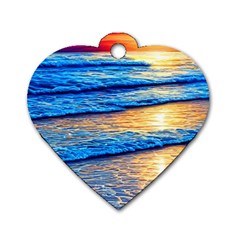 Ocean Sunset Dog Tag Heart (two Sides) by GardenOfOphir