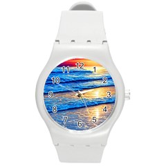 Ocean Sunset Round Plastic Sport Watch (m) by GardenOfOphir