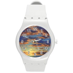 Sunrise Over The Sand Dunes Round Plastic Sport Watch (m) by GardenOfOphir