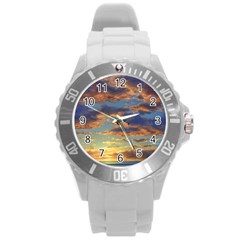 Sunrise Over The Sand Dunes Round Plastic Sport Watch (l) by GardenOfOphir