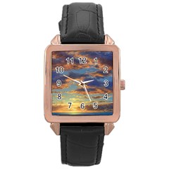 Sunrise Over The Sand Dunes Rose Gold Leather Watch  by GardenOfOphir