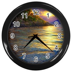 Sunset At The Surf Wall Clock (black) by GardenOfOphir