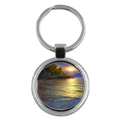 Sunset At The Surf Key Chain (round) by GardenOfOphir