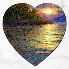 Sunset At The Surf Jigsaw Puzzle (heart) by GardenOfOphir