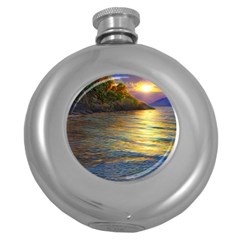 Sunset At The Surf Round Hip Flask (5 Oz) by GardenOfOphir