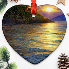 Sunset At The Surf Heart Ornament (two Sides) by GardenOfOphir