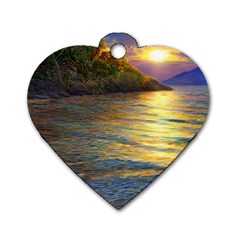 Sunset At The Surf Dog Tag Heart (one Side) by GardenOfOphir