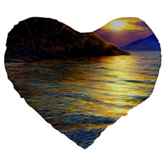 Sunset At The Surf Large 19  Premium Heart Shape Cushions by GardenOfOphir