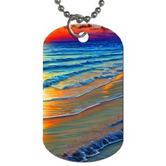 Modern Sunset Over The Ocean Dog Tag (two Sides) by GardenOfOphir