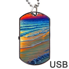 Modern Sunset Over The Ocean Dog Tag Usb Flash (one Side) by GardenOfOphir