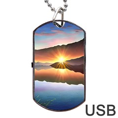 Majestic Lake Dog Tag Usb Flash (two Sides) by GardenOfOphir