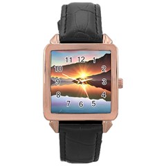 Majestic Lake Rose Gold Leather Watch  by GardenOfOphir