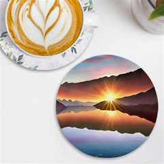 Majestic Lake Uv Print Round Tile Coaster by GardenOfOphir