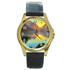 Benevolent Lake Round Gold Metal Watch by GardenOfOphir