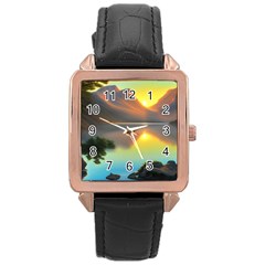 Benevolent Lake Rose Gold Leather Watch  by GardenOfOphir