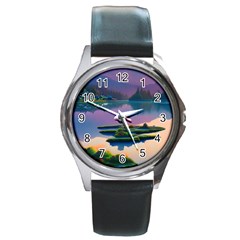 Astonishing Lake View Round Metal Watch by GardenOfOphir