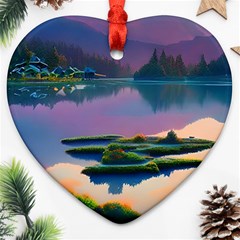 Astonishing Lake View Heart Ornament (two Sides) by GardenOfOphir