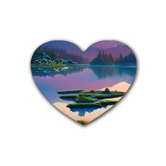 Astonishing Lake View Rubber Heart Coaster (4 Pack) by GardenOfOphir