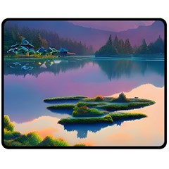 Astonishing Lake View One Side Fleece Blanket (medium) by GardenOfOphir