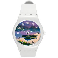 Astonishing Lake View Round Plastic Sport Watch (m) by GardenOfOphir