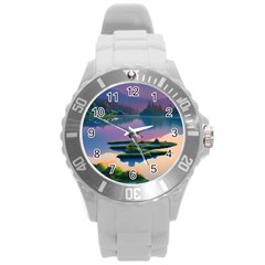 Astonishing Lake View Round Plastic Sport Watch (l) by GardenOfOphir