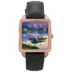 Astonishing Lake View Rose Gold Leather Watch  by GardenOfOphir