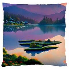 Astonishing Lake View Large Premium Plush Fleece Cushion Case (one Side) by GardenOfOphir