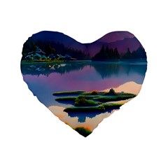 Astonishing Lake View Standard 16  Premium Flano Heart Shape Cushions by GardenOfOphir